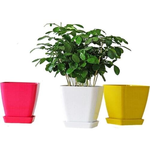 Nordic Style Square Flowerpot Solid Color Plant Container with Tray Office Decor garden true flower pot can