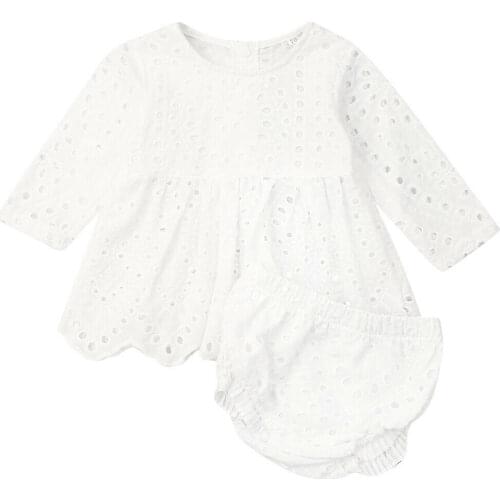 Citgeett Summer White Infant Baby Girl Long Sleeve Tutu Skirt Dress Shorts Lace Outfits Casual Clothes Set