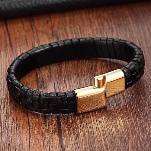 Fashion Stainless Steel Genuine Leather Jewelry Charm Leather Bracelet For Women braided bracelet men Top Quality Dropshipping