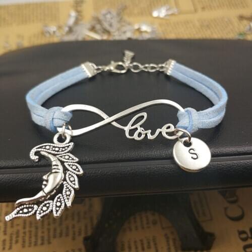 Moon Face Customize Love Initial Bracelet Charms Infinity Leather Bracelet for Women Gift Accessories Jewelry