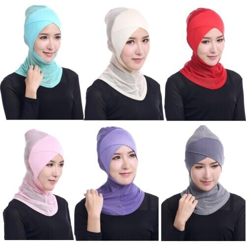 Ramadan Muslim Islamic Women Cross Easy Sport Cap Hijab Headwear Shawl Scarf Full Cover Solid Color Headscarf Beanies Bonnet New