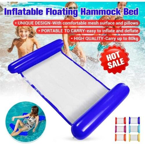 Inflatable Floating Bed with Net Hammock Foldable Dual-purpose Swimming Pool Lounge Bed Seat Beach Chair Adults Pool Floaties