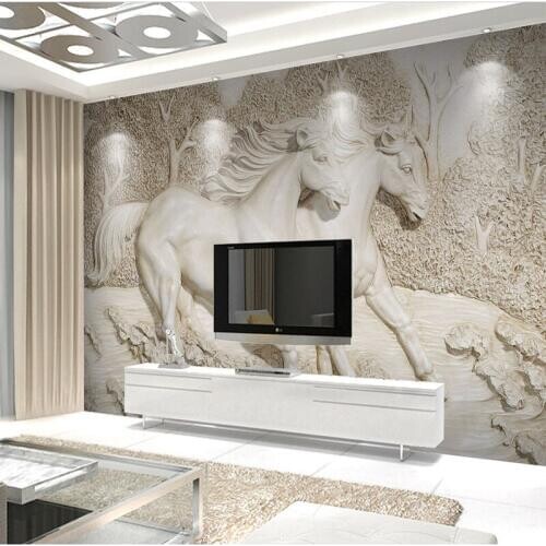 Custom Wall Cloth 3D Stereoscopic White Horse Photo Wallpaper Living Room TV Bedroom Home Decor Wall Covering Embossed Murals