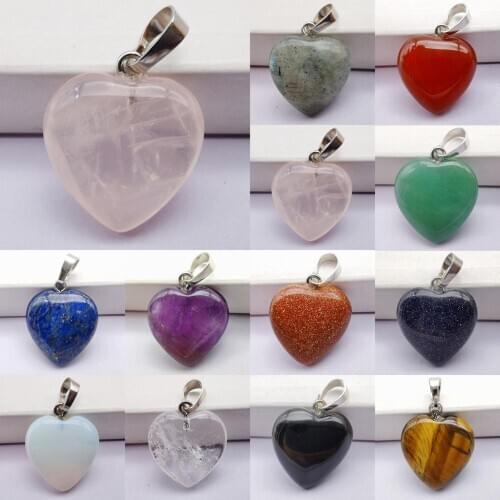 Natural Aventurine/Crystal/Carnelian/Sandstone/Tigereye/Labradorite/Lapis Stone Heart GEM Pendant Lucky Jewelry 1PCS