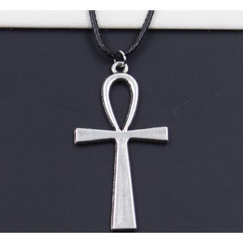 New Durable Black Faux Leather Cross Egyptian Ankh Life Pendant Cord Choker DIY Necklace Retro Boho Tibetan Silver Color