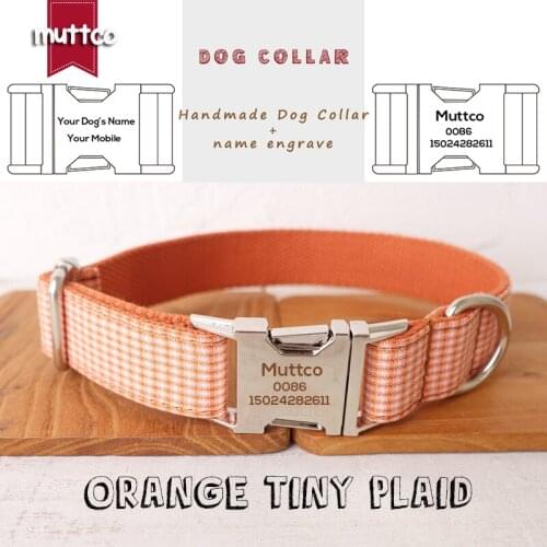 MUTTCO engraved metal buckle dog collar ORANGE TINY PLAID dog ID tag collar 5 sizes nameplate anti-lost pet supply UDC105