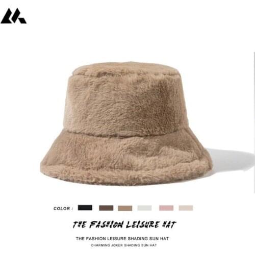 Bucket Hat Fashion Artificial Rabbit Fur Women Autumn Winter Warm Thickened Fisherman Hat Panama Plush Basin Hat Lady Cap