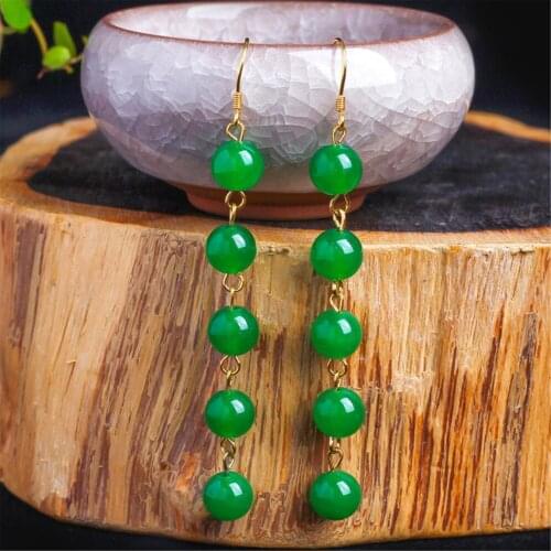 A pair Jade Chrysoprase beads Gemstone Earrings Ear wire 18K Ear hook simple women Irregular Popular Earlobe jewelry Flawless