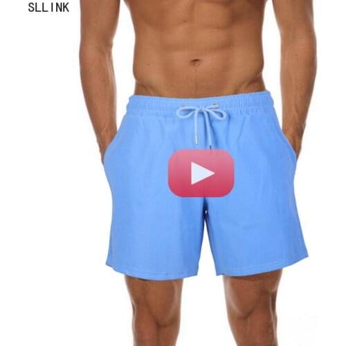 Casual Summer Solid Color Pocket Decorative Shorts Water-Changing Shorts Color-Changing Beach Pants Swimming Trunks