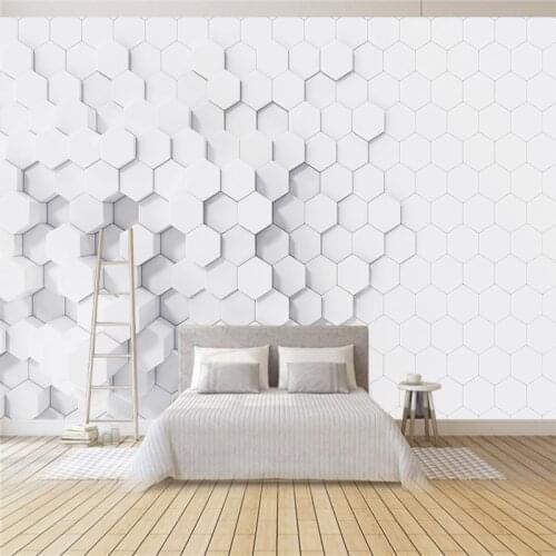 Three-Dimensional Modern New Chinese Pentagon Cube TV Background Wall Custom Large Mural Green Wallpaper