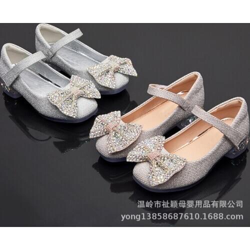 2020 Princess Kids High-Heeled Shoes For Little Girls Butterfly Glitter Dress Shoes For Children 3 5 6 7 8 9 10 11 12 Years Old