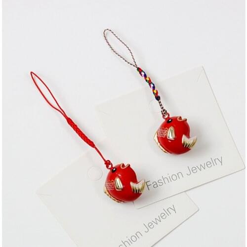 Japanese Lucky Koi Water Sound Bells Pendant DIY Trinkets Phone Lanyard Charms Car Bag Keychain Bells Copper Keyring Pray Gifts