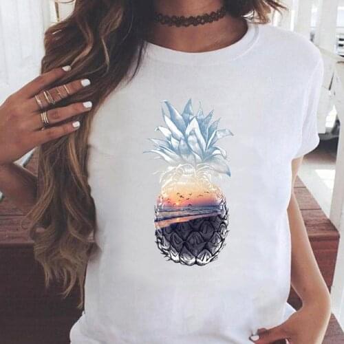 Women T-shirts 90s pineapple beach holiday Watercolor Short Sleeve Cartoon T Top Shirt Print Female Graphic Fashion Tee T-Shirt