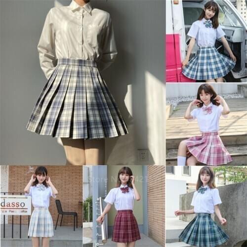 Women Mini Pleat Skirt JK Uniform Harajuku Preppy Style Plaid Skirts Cute Japanese School Uniforms High Waist Kawaii Skirt