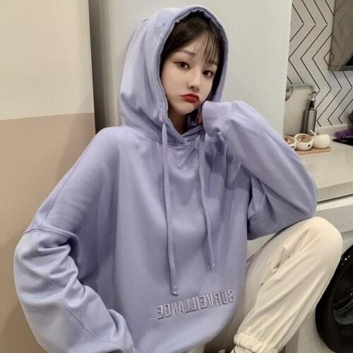 Hooded Sweatshirt Womens Autumn And Winter Plush Loose Korean Harajuku Style Pullover Autumn And Winter En