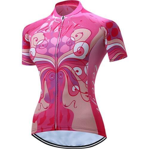 TELEYI Women Cycling Jersey Shirts Mtb Road Bicycle Clothing Pink Flower Ropa Ciclismo Maillot Outdoor Bike Jersey Sportswear