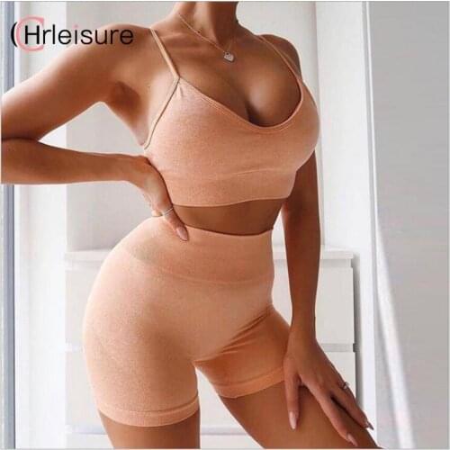 CHRLEISURE Women Sexy 2 Piece Set V Neck Bra And High Waisted Shorts Women Sports Fitness Tracksuits Gym Biker Activewear