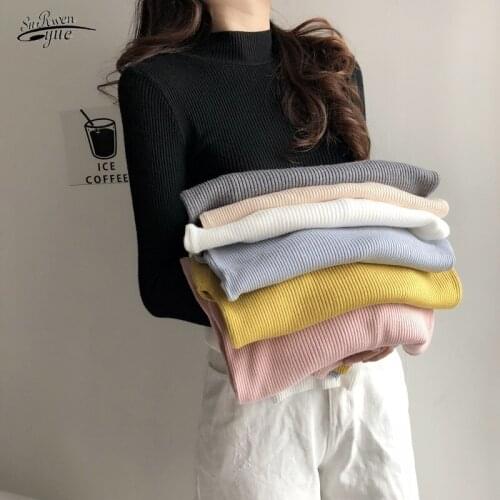 Fall Sweaters for Women Women Winter Sweater Clothes Set Solid Color Basic Joker Half-high Collar Long Sleeve Sweater 16676