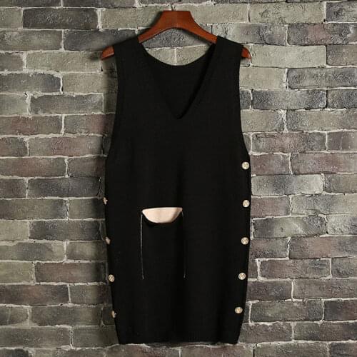 Women Autumn Winter Mid-length Knitted Waistcoat Vest Female New Sleeveless Sweater Ladies Loose-fitting One-piece Vest Suit Z82