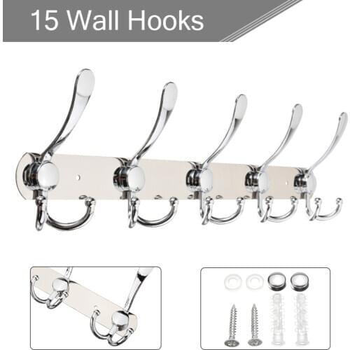 1 pcs Chrome Coat Rack Stainless Steel 15 Hooks Coat Clothes Door Holder Rack Hook Wall Hanger Hardware Hooks