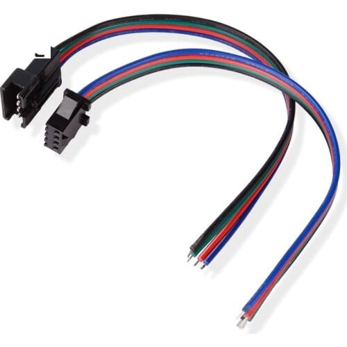 100 Pair 4 Pin JST SM Terminal Connector Male to Female SM Plug Connector Cable for 5050/3528 RGB LED Strip Light 15CM