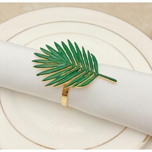 12pcs/lot Green leaf napkin ring metal napkin buckle hotel table decoration napkin ring