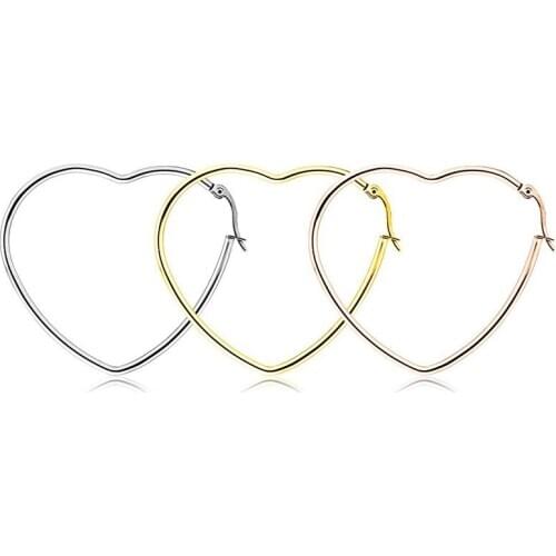 2Pcs/lot The Latest Trends Heart-shaped Round Wire Stainless Steel Earrings In Europe and The Simple Love Piercing Earrings