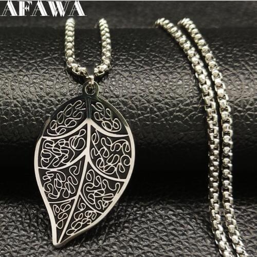 2021 Fashion Stainless Steel Statement Necklace for Men Silver Color Black Leaf Chain Necklace Jewelry cadena hombre B18202