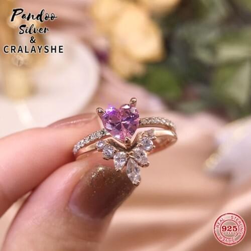 2021 Trend S925 Sterling Silver Jewelry 1:1 Copy,SWAN Simple Pink Crystal Love Heart Double For Women Elegant Party Jewelry