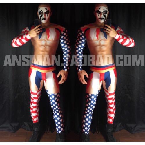 2020 New Bar Dress Nightclub Male Singer Ds Gogo 3d Fake Muscle Onesies Clown Stitching Jumpsuit Clothes Theme Party Men Costume