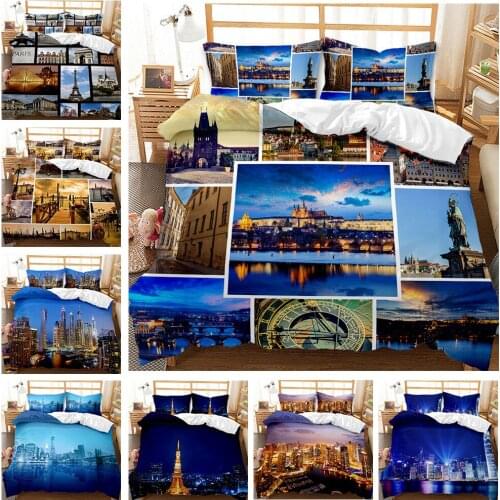 European Landmarks Duvet Cover 3pcs Bedding Set Metropolis Night Quilt Cover Queen King Size Comforter Cover 3D Print Bedclothes