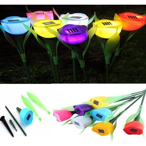 6Pcs Solar Light Solar Tulip Flower Lamp Multi-Color LED Outdoor Waterproof Garden Yard Path Lawn Insert Solar Light