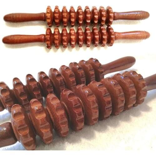 9-Wheel Solid Wood Abdomen Massager Multifunctional Spa Muscle Roller Stick Anti Cellulite Blaster Fascia Body Leg Waist Massage