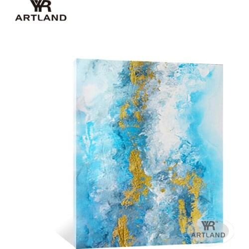 Abstract decorative oil painting Hand drawn on canvas gold blue clound wall art picture poster for living room bedroom wholesale