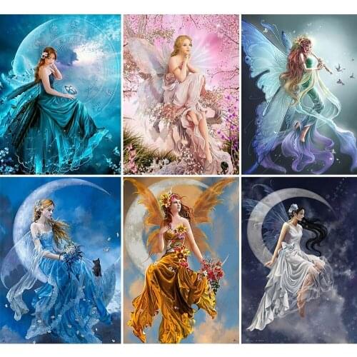 QIZITENG 5D Diamond Embroidery Paintings Full Square/Round Fantasy Moon Girl Cross Stitch Home Decor Mosaic Wall Collage Kit New