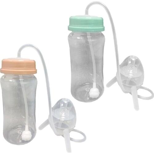 300 ml Self-Feeding Baby Bottle with Long Straw Tube Handless Imitation Milk Weaning Bottle Anti-Colic Nursing Feeding System