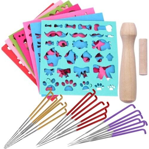 LMDZ 21Pcs Color Felting Needles, 7Pcs Color Wool Felt Molds, Needle Felting Foam and Wooden Felting Handle for DIY Craft Animal
