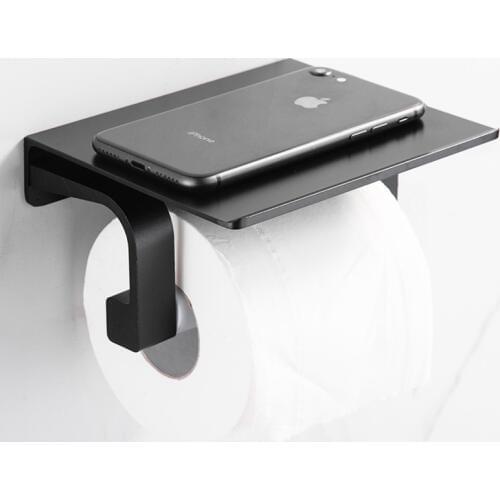 Paper Holder Black Finish Aluminum Bathroom Paper Mobile Phone Holder With Shelf Bathroom Towel Rack Toilet Tissue Boxes