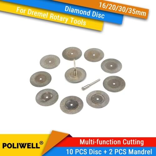 10Pcs 16/20/30/35mm Carborundum Wheel Circular Saw Blade Diamond Cutting Disc with 2 Pcs 3mm Mandrel Rotary Tools Accessories