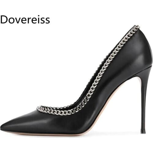 Dovereiss Fashion Womens Shoes summer New Elegant Slip on sexy Pumps Metal chain Sexy Office lady Party Shoes 33-45