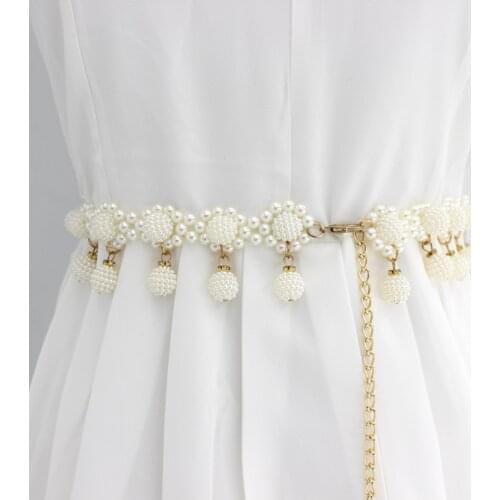 Elegant Women Pearl Belt Waist Belt Pearl Chain Belt Female Girls Dress Crystal Strap Belts for Women