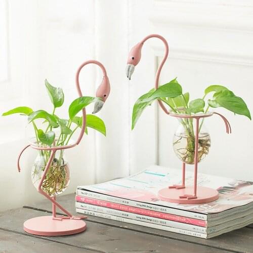 Flamingo Flower Vase For Wedding Pink Flower Pots Planters Home Decoration Tabletop Decor Bird Vase Creative Party Decor Glass