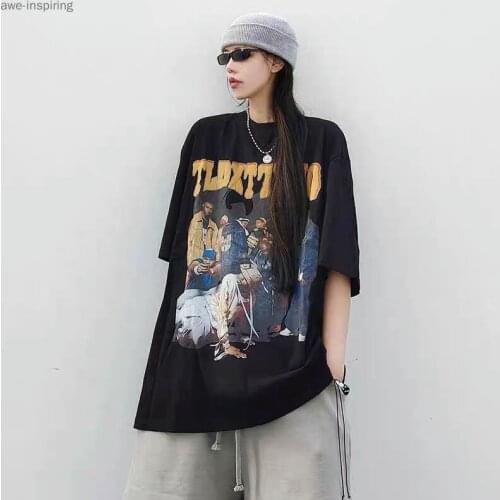 High Street Short-sleeved T-shirt Men and Women Couples Pure Cotton Loose Summer Oversize Tops Ins Tide Brand Fashion