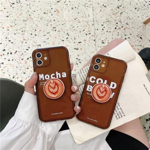 Coffee Phone Case For iPhone 11 Pro Max 12 Mini 7 8 Plus X XR XS SE 2020 Mocha Stand Holder Transparent Protection Back Cover
