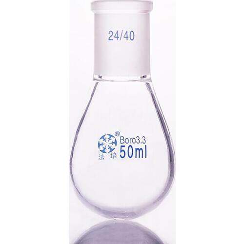 Flask eggplant shape,short neck standard grinding mouth,Capacity 50ml and joint 24/40,Eggplant-shaped flask