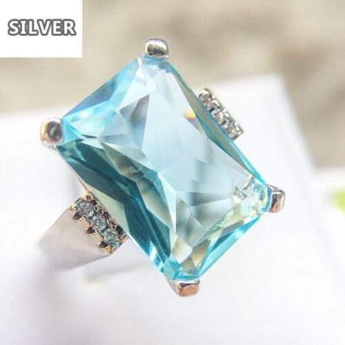 5 Colors Big Ocean Blue CZ Cubic Zircon Stone 925 Silver Rings For Women Fashion Engagement Silver Jewelry Valentines Day Gift