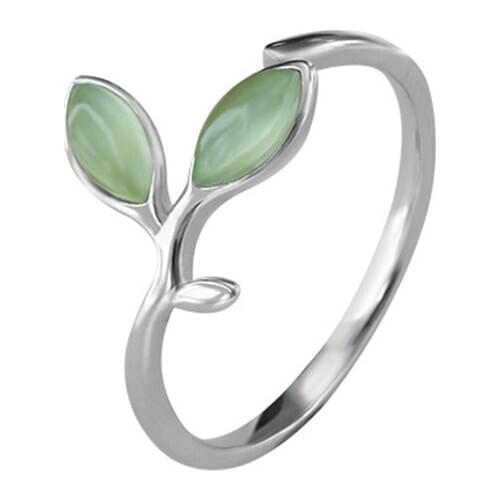 925 Sterling Silver Opal Leaves Rings For Women Fashion Jewelry Anillos jz071