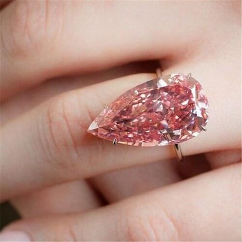 Modyle 2018 New Fashion Luxury Female New Design Big Pink Zircon Heart Ring for Woman