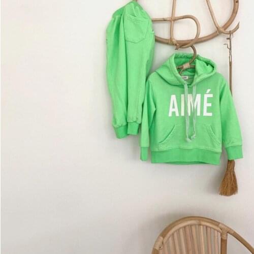 2021 new cotton girls boys 2 pcs set autumn cotton hooded sweatshirt+long pants cool soft kids suit