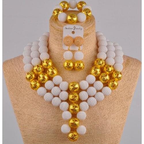 White simulated pearl african wedding beads jewelry set nigerian necklace for women FZZ24